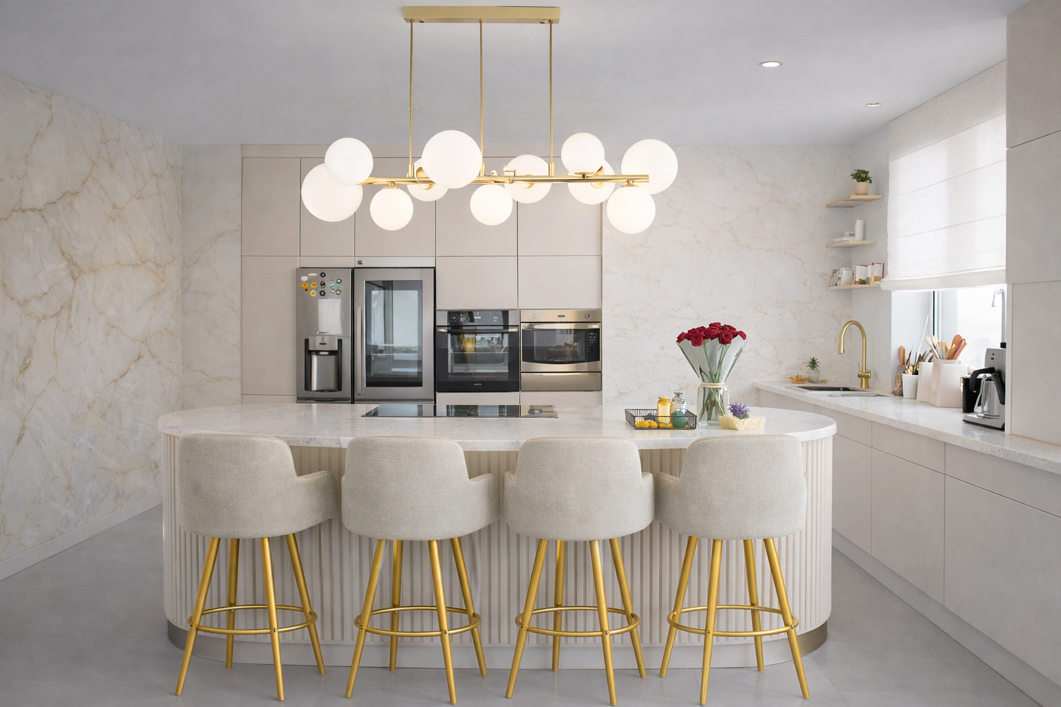 Elegáns fehér és arany konyha – HMH Interior referencia